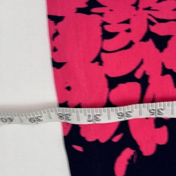 Trina Turk Career Floral 60s Dress Navy Pink High Neck Low V Back Midi Sz 10 GUC - Picture 12 of 12